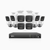 H800 - Kit de surveillance PoE 4K à 16 canaux avec 8 caméras bullet et 4 caméras dôme, Anti-vandale (IK10), vision nocturne en couleur et infrarouge, Détection Personne-Véhicule, Microphone intégré, Champ de vision de 96°, RTSP et ONVIF pris en charge